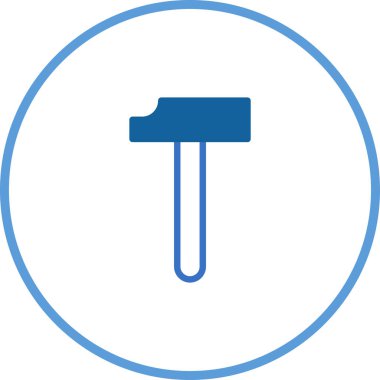 Mavi daire çerçevesi içinde minimalist bir mavi çekiç simgesi. İnşaatı, araçları ve basit bir tasarımı temsil ediyor..