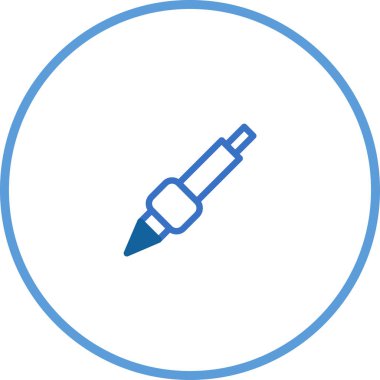 Taslak çizimde mavi bir buji gösterilir. Temiz beyaz bir arka planda izole edilmiş ve mavi bir daire ile çevrili..