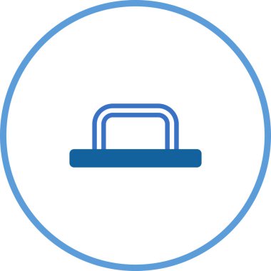 Grafik çizimi, mavi dairesel bir çerçeve içinde, beyaz bir arkaplanda izole edilmiş bir lacivert sapı tasvir eder. Arayüz tasarımı için minimalist biçim ve temiz çizgiler.