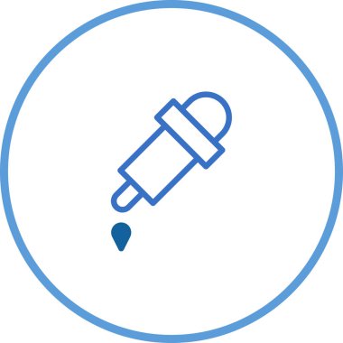 Bilimi, tıbbı ve araştırmayı sembolize eden, kimyasal araştırmalardaki hassasiyeti gösteren, sağlık ve eğitim malzemeleri için mükemmel bir minimalist mavi pipet ikonu..