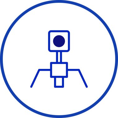 Bakteriyofajı temsil eden mavi çizgi ikonu, bakterileri etkileyen, terapiyi, biyolojiyi, vektörü ve enfeksiyonu simgeleyen bir virüs..