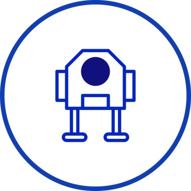 Basit bir mavi ve beyaz robot simgesi tasarımı, teknoloji veya yenilik temalı projeler için mükemmel beyaz bir arkaplana karşı duruyor.