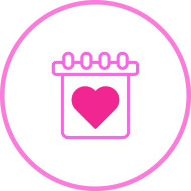 Minimalist pembe kalp takvimi ikonu, aşkı sembolize ediyor, önemli tarihler ve sevgililer günü, olaylarla ilgili tasarımlar için mükemmel..