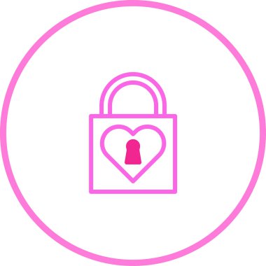 Aşkı ve güvenliği simgeleyen minimalist pembe kalp şeklinde bir asma kilit ikonu. Sevgililer Günü, düğün ya da ilişki tasarımları için mükemmel..