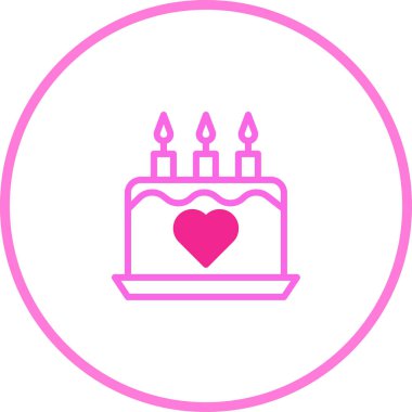 Üç mum ve bir kalple harika bir pembe pasta ikonu, özel günleri kutlamak ve aşkı ifade etmek için mükemmel..