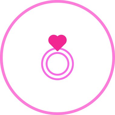 Kalbi olan pembe bir yüzüğün büyüleyici, minimalist bir çizimi. Düğün, Sevgililer Günü ya da herhangi bir aşk temalı tasarım için mükemmel..