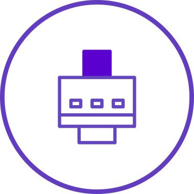 Ethernet portunun mor grafiği, ağ kabloları için bir bağlantı noktası. Basit ve minimalist tasarım, temiz beyaz bir arkaplan üzerine kuruludur..