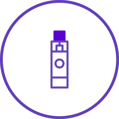 Pürüzsüz bir mor renk şemasına dönüştürülmüş elektronik sigara cihazının yer aldığı minimalist ve modern bir ikon. Dijital tasarımlar için mükemmel.