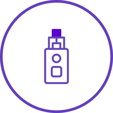 Beyaz arkaplanda izole edilmiş ana hatlı elektronik sigara vektör ikonu. Nikotin dağıtımı için modern buhar cihazı ve geleneksel sigara içme alternatifi.