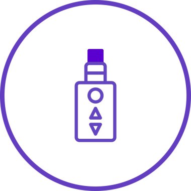 Mor bir çember içinde modern buhar teknolojisini ve yaşam tarzı seçimlerini sembolize eden bir elektronik aletin minimalist çizgisi..