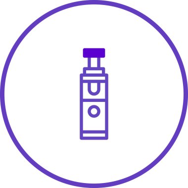 Pürüzsüz, minimalist bir vektör çizimi. Mor renkli elektronik bir sigara tasvir ediyor. Tasarım basitliği ve modern teknolojiyi vurguluyor, cihazı temiz beyaz bir arkaplana karşı sergiliyor.