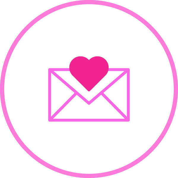 Розовый конверт с сердцем в центре, заключенный в круг, передает послание любви и привязанности, идеально подходит для выражения чувств.