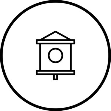 Basit bir kuş evi ikonu tasarımı içeren minimalist siyah beyaz vektör çizimi. Doğa, bahçe ya da grafik tasarım projeleri için mükemmel.