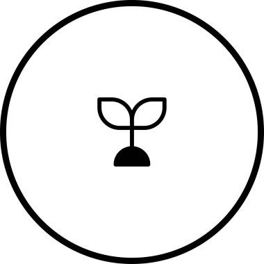 Çember içinde filizlenen bir bitkinin minimalist siyah beyaz çizimi. Basit bir tasarımda büyüme, doğa veya sürdürülebilir uygulamaları temsil etmek için idealdir..