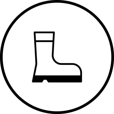 Çembere kaplanmış, sanayi, inşaat veya tarımsal iş ortamları için koruyucu ayakkabıları temsil eden bir güvenlik botunun temiz, minimalist bir simgesi. Tasarım basit, modern ve kolayca tanınabilir..