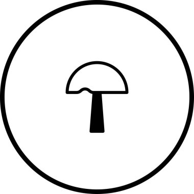 Siyah ve beyaza boyanmış dairesel bir çerçeveye sarılı minimalist bir mantar ikonu. Çeşitli tasarım amaçları için uygun.