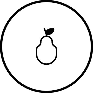 Çemberin içindeki bir armutun minimalist tasviri. Sağlıklı beslenme ve taze ürünlerle ilgili simgeler, logolar ve tasarımlar için uygundur.