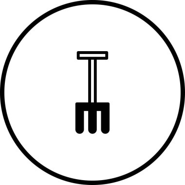 Çember içinde izole edilmiş, tarımla ya da tarımla ilgili tasarımlar için ideal bir yaba ikonunun minimalist siyah beyaz vektör çizimi.