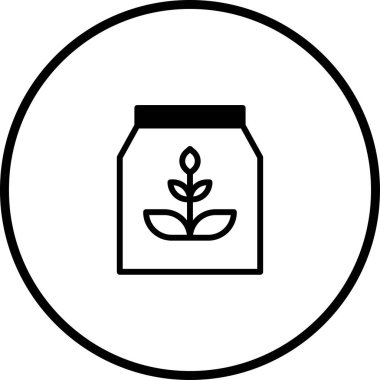 İçinde bitki bulunan bir tohum torbasının siyah-beyaz çizimi, bahçıvanlığı, tarımı ve büyümeyi temsil ediyor, aynı zamanda doğa ve sağlıklı büyümeyi de gösteriyor.