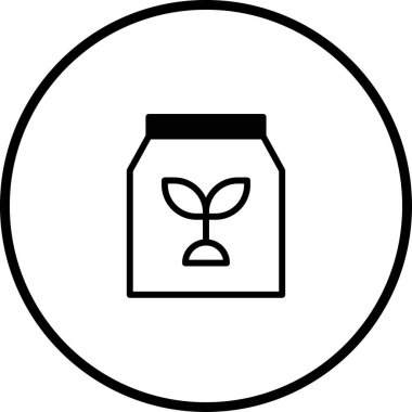 Bir tohum paketi ikonu filizlenen bir bitki, bahçıvanlığı, tarımı ve yeni başlangıçları temsil ediyor. Tasarım ve resimlerde çok yönlü kullanım için ince çizgilere sahip vektör sembolü.