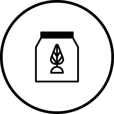 Minimalist bir vektör illüstrasyonunda organik ürün ambalajı gösterilir, basit bir çerçeve içinde doğal bir yaprak sembolü gösterilir, çevre dostu seçimler ve sağlıklı yaşam üzerine vurgu yapılır..