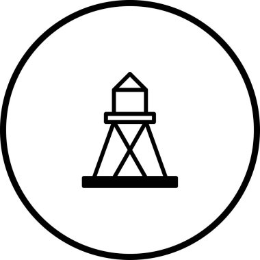 Dairesel bir çerçevenin içindeki deniz fenerinin basit bir siyah-beyaz çizimi. Denizdeki seyrüsefer güvenliği ve rehberliği temsil ediyor..