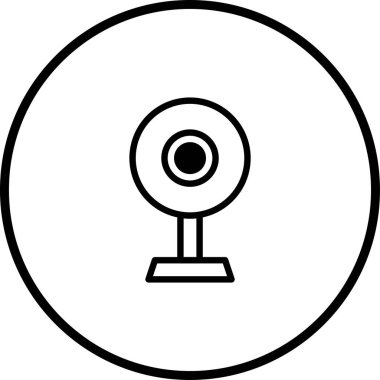 Web kamerasını tasvir eden, çevrimiçi iletişimi, video konferansını ve dijital teknolojiyi sembolize eden basit bir siyah beyaz simge. Bu net ve minimalist tasarım çeşitli uygulamalar için mükemmeldir..