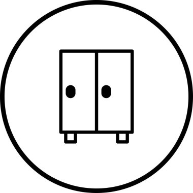 Bir gardırop ya da dolabın minimalist siyah beyaz simgesi. Beyaz zemine karşı kurulmuş iç tasarım projeleri, ev dekorasyonu veya depolama çözümleri için ideal.