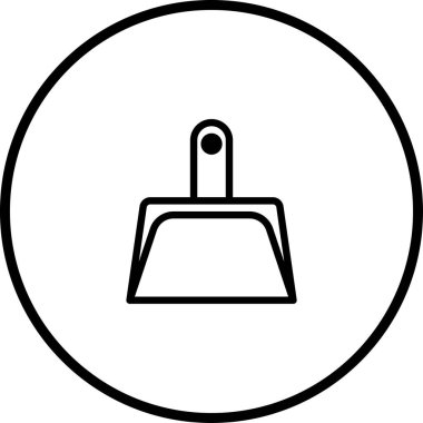 Bir dairenin içinde temizlik ve ev işlerini temsil eden minimalist, siyah ve beyaz bir faraş ikonu..