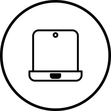 Dairesel çerçeve içindeki tablet cihazının basit ama etkili bir çizgisi. Teknoloji, iletişim ve modern tasarımı temsil eder..