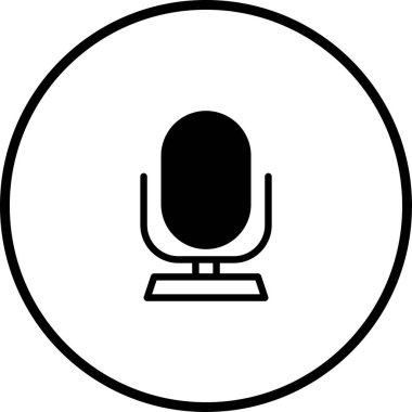 Çemberin içindeki bir mikrofonun basit siyah beyaz simgesi, ses kaydı, yayın ya da ses iletişimi öneriyor. Podcast, toplantı ya da sesle ilgili teknolojiyi temsil etmek için idealdir..