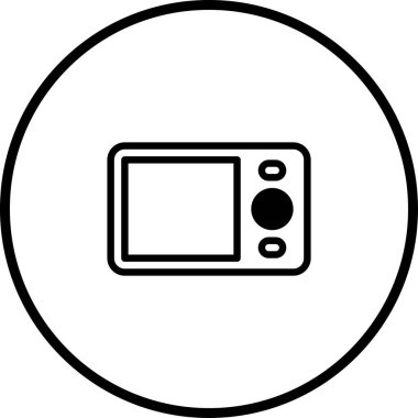 Fotoğraf, teknoloji veya görsel iletişim kavramlarını temsil etmek için mükemmel bir dijital kamera içeren minimalist bir çizgi çizimi..