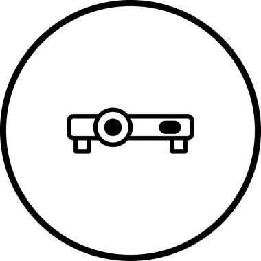 Bir projektörün basit, siyah ve beyaz simgesi, sunumları, teknolojiyi veya işitsel ekipmanları minimalist tarzda temsil etmek için mükemmeldir..