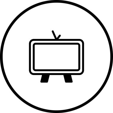 Eski bir televizyon setinin minimalist siyah beyaz simgesi, teknolojiyi, medyayı veya eğlence kavramlarını temiz ve zarif bir şekilde resmetmek için mükemmel..