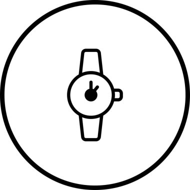 Bir daire şeklinde kaplanmış, zaman yönetimi, dakiklik ve stili sembolize eden minimalist siyah beyaz kol saati simgesi..