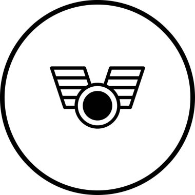 Bir dairenin içindeki kanatlı amblemin basit bir siyah-beyaz çizimi onuru, başarıyı ve tanınmayı sembolize ediyor. Logolar ve simgeler için mükemmel.