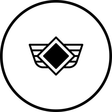 Kanatlı elmas şekilli soyut amblem. Logo ya da rozet tasarımı için ideal, modern ve minimalist bir estetik sunar.