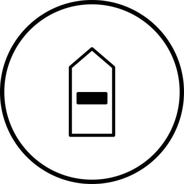 Bu, dairenin içinde bir ev şeklini gösteren minimalist bir siyah beyaz vektör ikonu. Gayrimenkul veya ev tasarımları için idealdir..