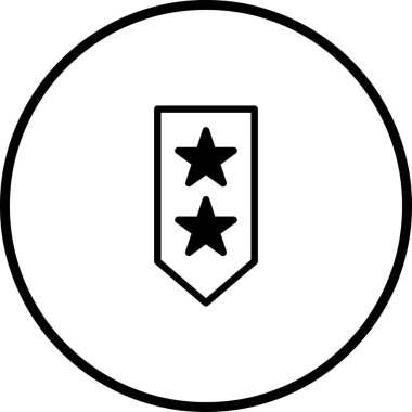 Basit bir yuvarlak tasarımla çevrelenmiş, simge şeklindeki iki yıldızın yer aldığı bir askeri rütbe sembolünün grafiksel bir temsili..