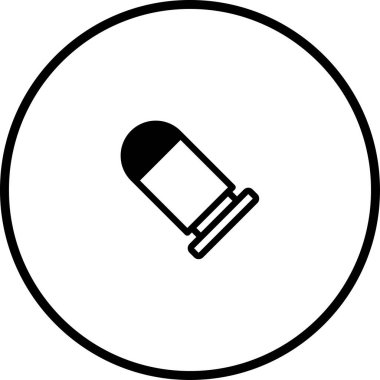 Dairesel çerçevede kurşun içeren, tehlikeyi, savunmayı ya da modern tasarım projeleri için grafik unsurları simgeleyen minimalist siyah beyaz bir simge..