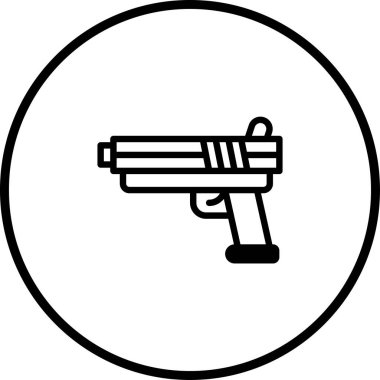 Dairesel çerçevenin merkezindeki tabancanın basit bir çizgisi. Tasarım modern bir estetiği vurguluyor ve onu çeşitli sembolik temsiller için uygun kılıyor..