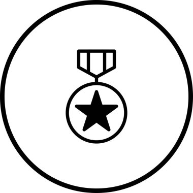 Minimalist bir vektör illüstrasyonu, önde gelen bir yıldızla askeri bir madalya tasvir eder. Bu siyah beyaz simge başarı, onur ve adanmışlığı temsil ediyor. Vatansever temalar için mükemmel.