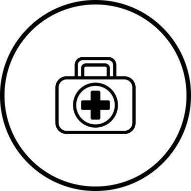 İlk yardım çantasının sembolü olan minimalist bir simge tasarımı. Temiz ve basit bir görsel temsil gerektiren tıbbi, sağlık ve acil durum projeleri için mükemmel..