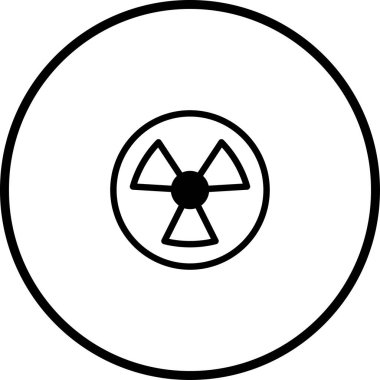 Çemberin içinde bir radyasyon sembolü. Nükleer, enerji ve güvenliği temsil ediyor. Potansiyel tehlike hakkında farkındalık yaratmak için basit bir tasarım..