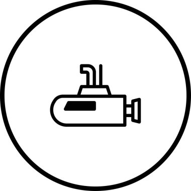 Bir denizaltının minimalist çizimi. Denizaltı bir daire şeklinde çevrili, simgeler ve grafikler için mükemmel..