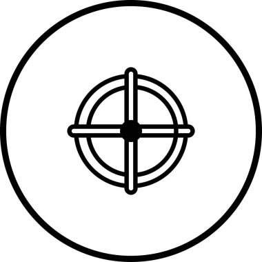 Bir çemberin içinde siyah bir hedef belirleniyor, basit ama etkili bir tasarım yaratıyor, hassasiyet ve odaklanma gösteriyor, net bir nesne gösteriyor.