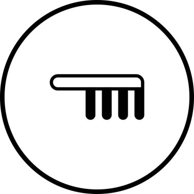 Bir çember içinde bir tarak simgesinin basit bir vektör grafiği. Bu minimalist tasarım saç bakımını veya bakım hizmetlerini göstermek için mükemmeldir..