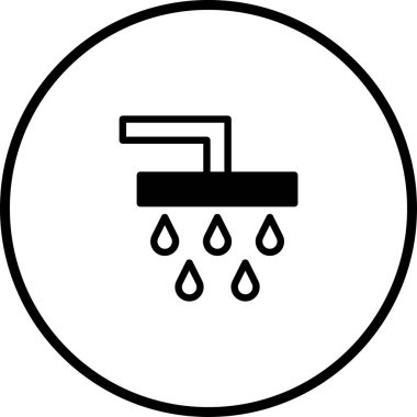Daire içine alınmış su damlacıkları olan basit bir duş ikonu. Çeşitli tasarımlarda tuvaletleri, hijyeni veya temizliği temsil etmek için ideal..