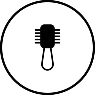 Bir saç fırçası ikonu içeren minimalist siyah beyaz çizim dairesel çerçeve içinde, güzellik ve tımar kavramları için ideal.