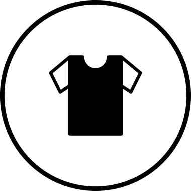 Bir daire içinde izole edilmiş bir tişört ikonunun minimalist siyah beyaz çizimi. Tasarım projeleri için mükemmel.